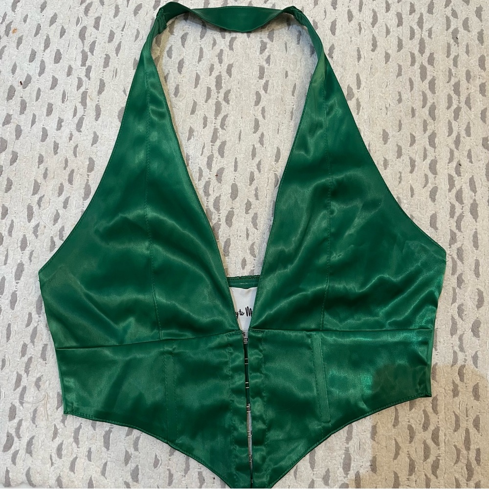 Green Satin Vest Corset Top